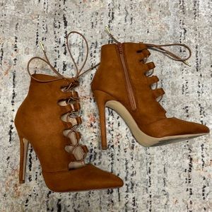 Camel Lace-Up Heels/Booties